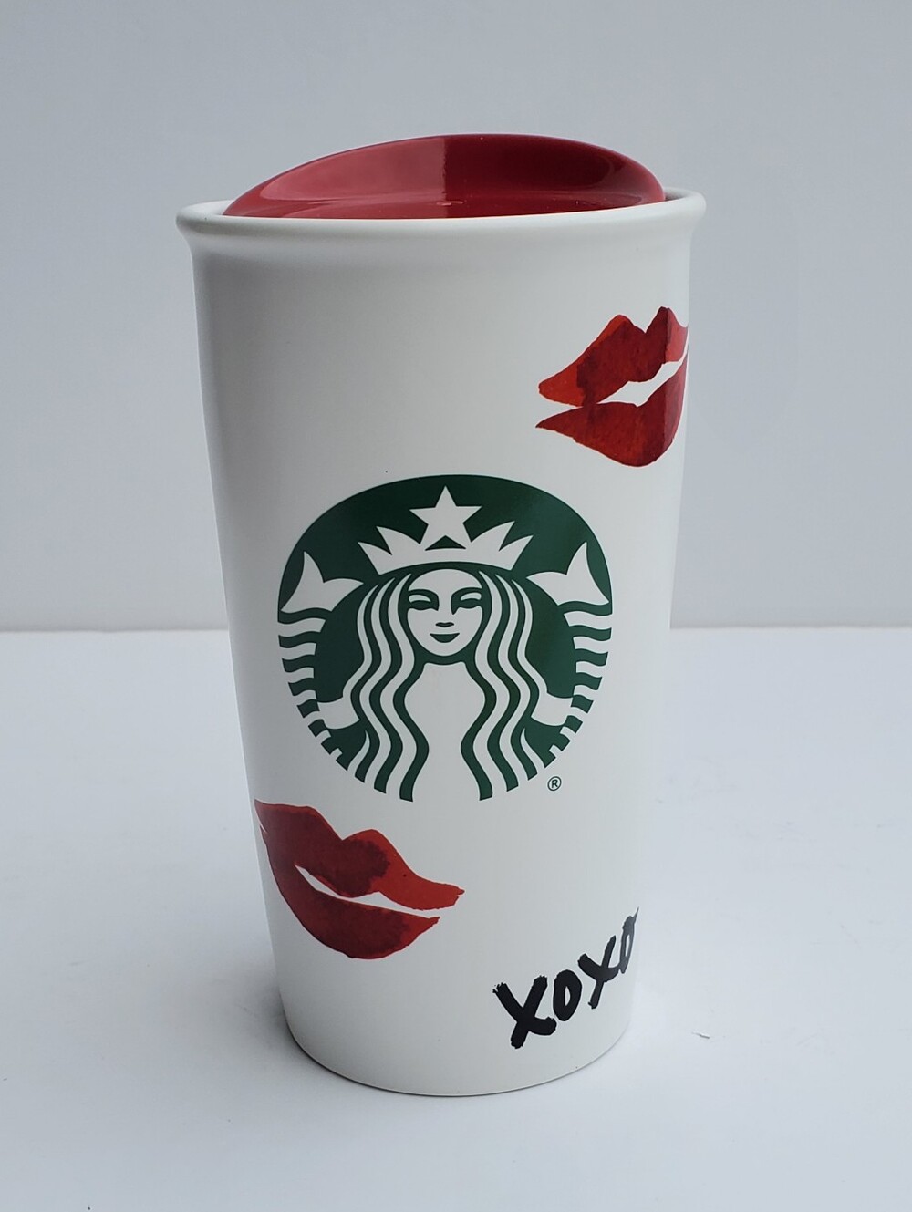 Starbucks 2015 Valentine's Day Collection Ceramic Travel Tumbler Red Lips XOX0💋